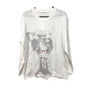 y2k 헤이세이 갸루 화이트 티셔츠 00s 인물 패턴 캐릭터 긴팔 T셔츠