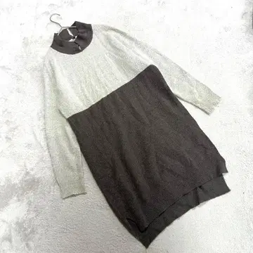 [하이픈] (F) 투블록 원피스 그레이 x 다크 그레이 울 혼방