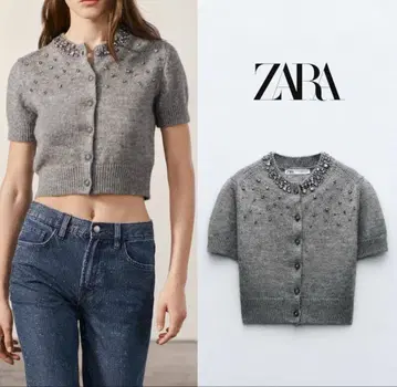 [ 미사용 새상품 ] ZARA 큐빅 버튼 니트 가디건