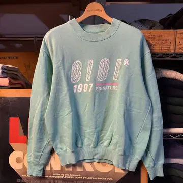 Y2K 레트로 맨투맨 파스텔톤 라이트 민트 L 짧은 기장 로고 돈