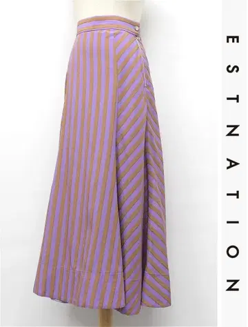D526/ESTNATION 롱 플레어 스커트 스트라이프 36 보라색