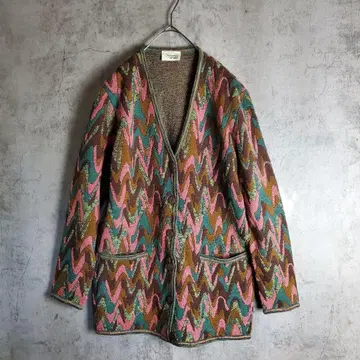 [ 빈티지 ] 구제 의류 미쏘니 니트 가디건 올 패턴 아가일 무늬 레트로