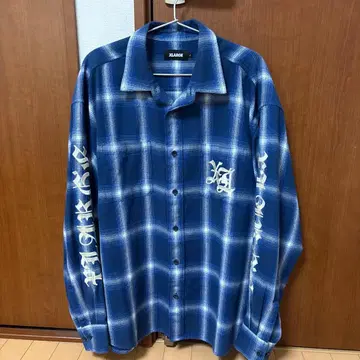 XLARGE 플란넬 긴팔 셔츠 파랑과 화이트 체크