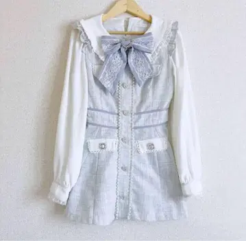 LIZ LISA 트위드 리본 셋업 블루 스카이블루