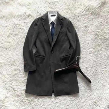 [ 새상품급 ] LARDINI 카키 울 체스터 코트 부토니에르 46