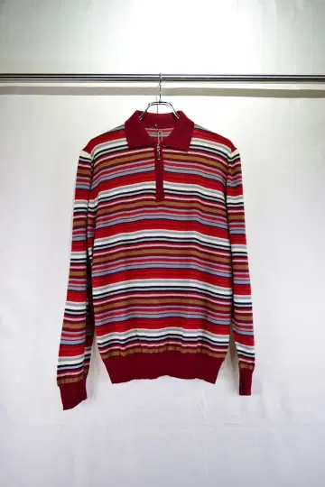 구제 의류 아크릴 메리노울 라이트 보더 폴로 스웨터 유럽 구제 빈티지