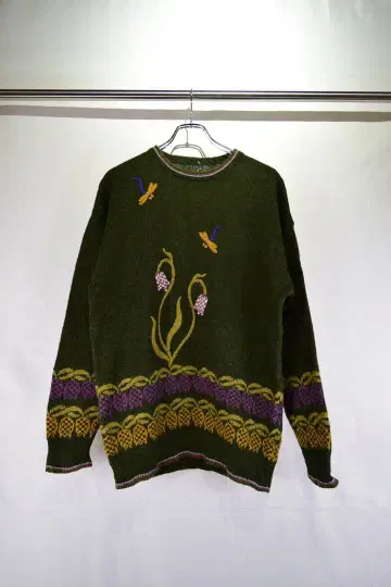 구제 의류 디자인 자수 울 니트 스웨터 유럽 구제 의류 빈티지
