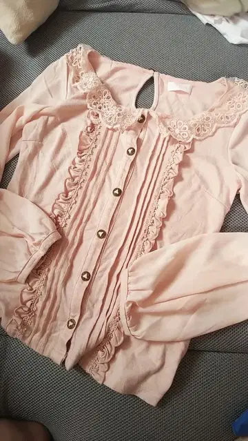 리즈리사 LIZLISA 블라우스 상의 핑크 레이스 프릴 히메 스타일