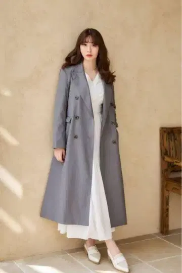 Double Breasted Twill Long Blazer