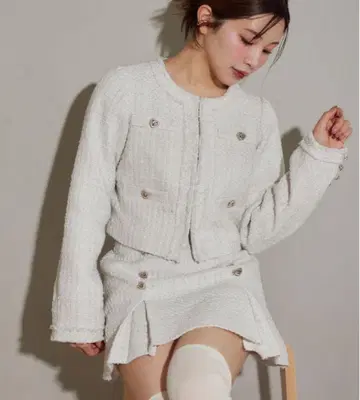 NICE CLAUP 하트 버튼 트위드 셋업