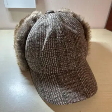 [ 새상품급 ] 플라이트 캡 파일럿 캡 체크 무늬 인조 모피 그레이