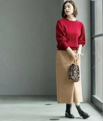 미사용 새상품 OPAQUE.CLIP 울라이크 타이트 스커트 카멜 브라운