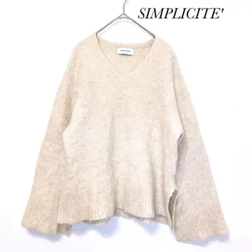 심플리시티 V넥 긴팔 니트 알파카 혼방 밑단 슬릿