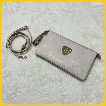 미사용급 ATAO 부부 숄더 백 장지갑 파우치 주름 가죽 화이트