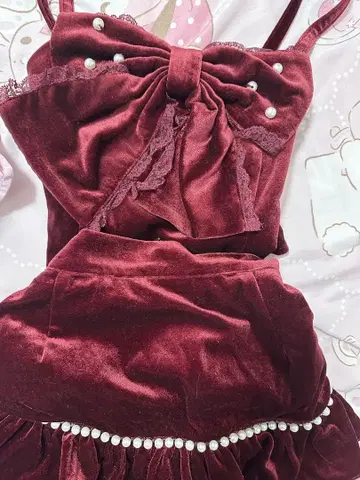 AnkRouge 벨로아 리본 뷔스티에 빨간색