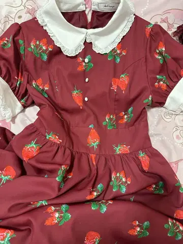 AnkRouge 이치고 패턴 원피스 빨간색