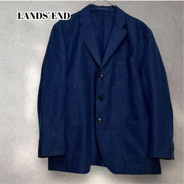 Lands' End 테일러드 자켓 린넨 100% 하운드투스 체크 네이비