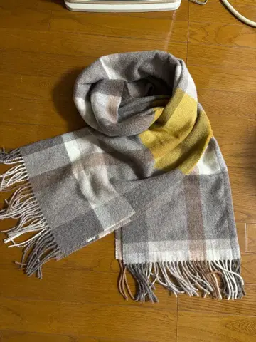 모카 브라운 체크 울 머플러 60x200cm