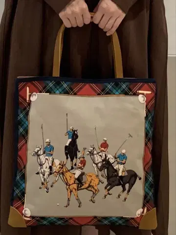 폴로 말 체크 무늬 토트백 스카프 소가죽 말의 해