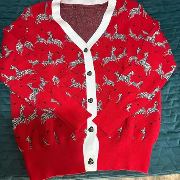 제브라 패턴 빨간색 긴팔 가디건