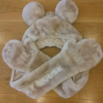 디즈니 미키 후드 부착 머플러 장갑 포함 팬캡