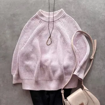 바토너 고급 시그니처 코튼 크루넥 니트 핑크 7부 소매