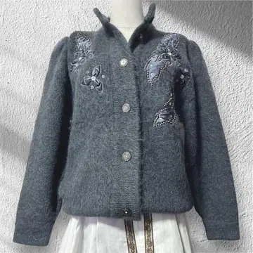 하나뿐인 듯 비즈 x 자수 가디건 모헤어 니트 구제 의류 레트로 걸리시