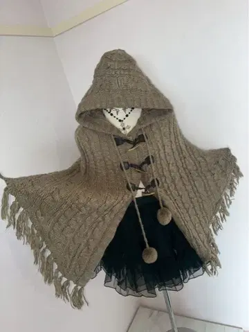 y2k 아마로리 니트 폼폼 달린 판초 페어리 그런지 코켓 모리걸