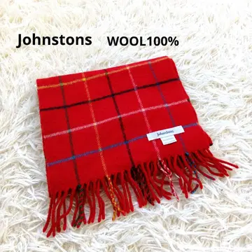 Johnstons 울 100% 체크 머플러 빨간색