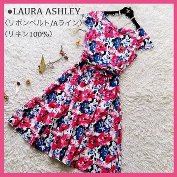 컨디션 최상 로라 애슐리 린넨 100% 꽃무늬 플레어 롱 원피스