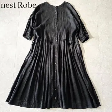 헴프 100% 네스트로브 개더 셔츠 원피스 F 블랙 롱