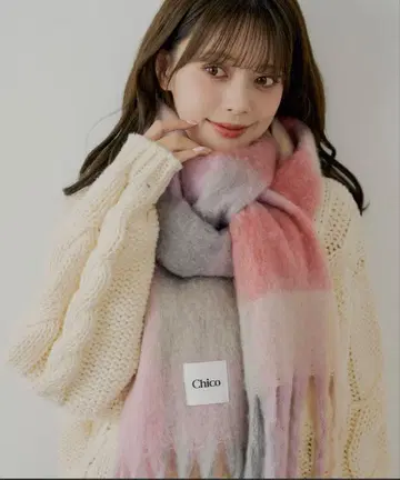 CHICO 치코 볼륨 체크 스톨/머플러 핑크 체크