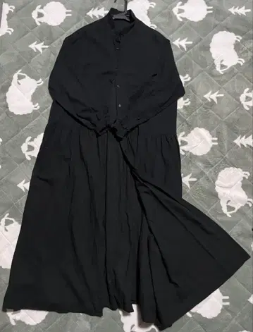 블랙 셔츠 원피스 긴팔 ORB 면 100% 카라 부착