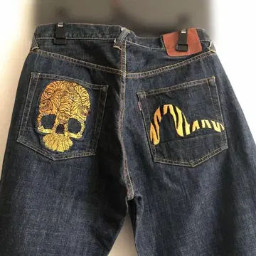 에비수 데님 팬츠 청바지 호랑이 해골 다크 네이비 새상품급 레어