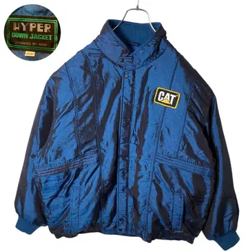 CAT 캐터필러 자수 패치 로고 블루 나일론 깃털 다운 자켓 빅 사이즈