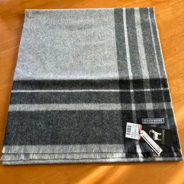 [ 새상품 ] 캐시미어 100% 머플러 스톨 그레이 체크 무늬