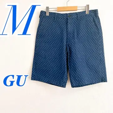 GU 하프 팬츠 M 블루 도트 무늬 걸리시 캐주얼 코디 남성용