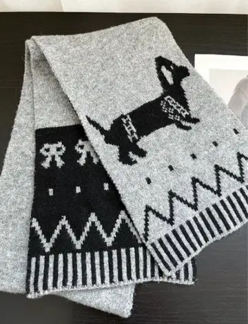 강아지 패턴 니트 머플러 그레이 귀여운 겨울 상품