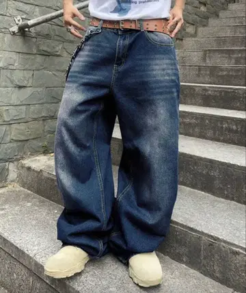 와이드 레그 데님 팬츠 다크 블루