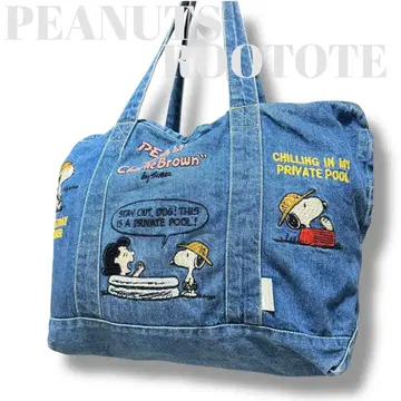 완판템 PEANUTS ROOTOTE 스누피 자수 데님 토트백