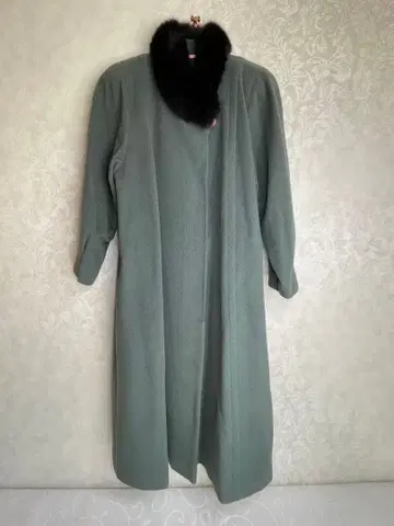 그린 플리스 롱 코트 퍼 카라 부착