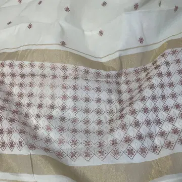 기간 한정 판매 케랄라 사리 인도 고급 코튼 수제