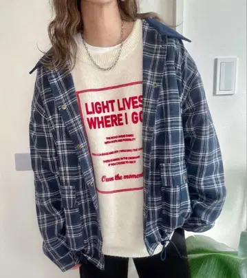 NON 코듀로이 절개 체크 블루종 L 사이즈 택 포함 새상품