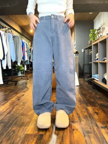 [ 한국 패션 ] 기모 코듀로이 세미 와이드 팬츠