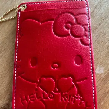 Sanrio 산리오 소가죽 헬로키티 패스 케이스 교통카드 지갑 빨간색