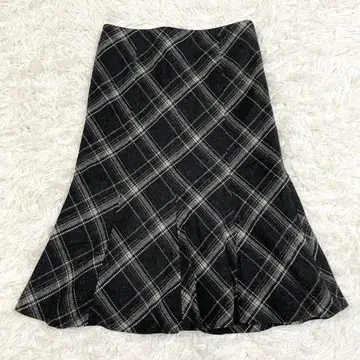 ELLE 엘르 체크 무늬 롱 스커트 블랙 M 38 일본제 깔끔한