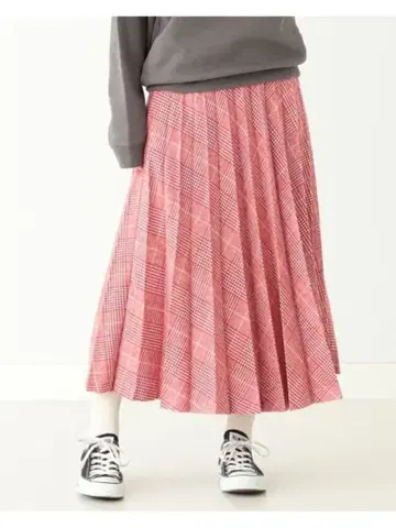 BEAMS BOY 체크 무늬 아코디언 플리츠 스커트