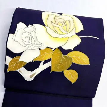 나고야 오비 시오제 금채 장미 수제 기모노 124tz