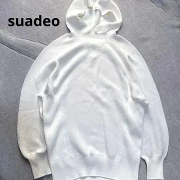 스아데로 suadeo 니트 후드티 후디 리브 화이트 면