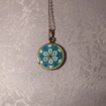 빈티지 밀포리 베네치안 파랑과 화이트 꽃 무늬 목걸이 체인 s925